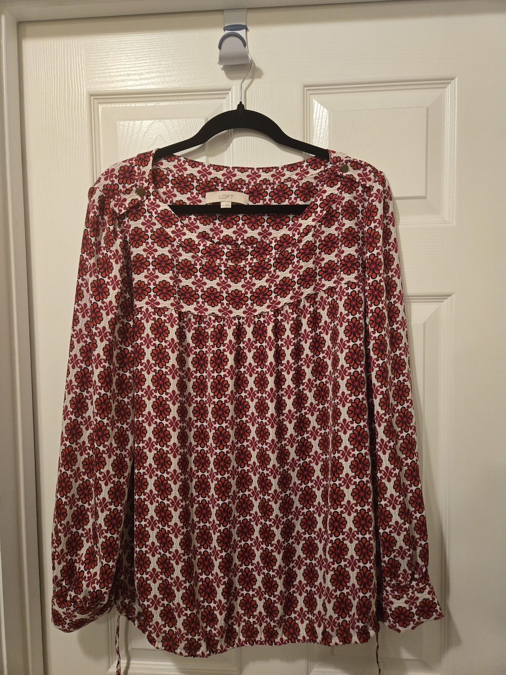 LOFT Red Floral Long Sleeve Blouse